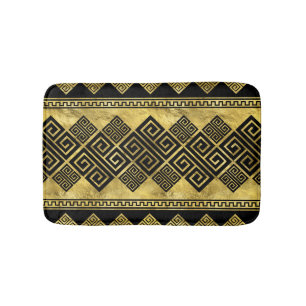 Greek Meander - Greek Key Black and gold Bath Mat