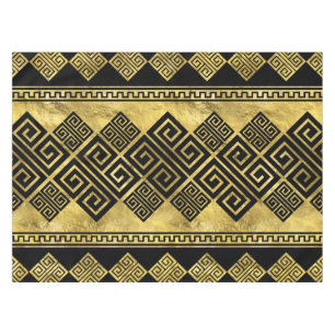 Greek Meander - Greek Key Black and gold Tablecloth