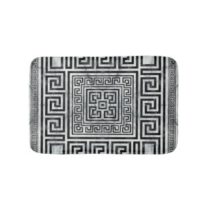 Greek Meander - Greek Key Black and White Marble Bath Mat