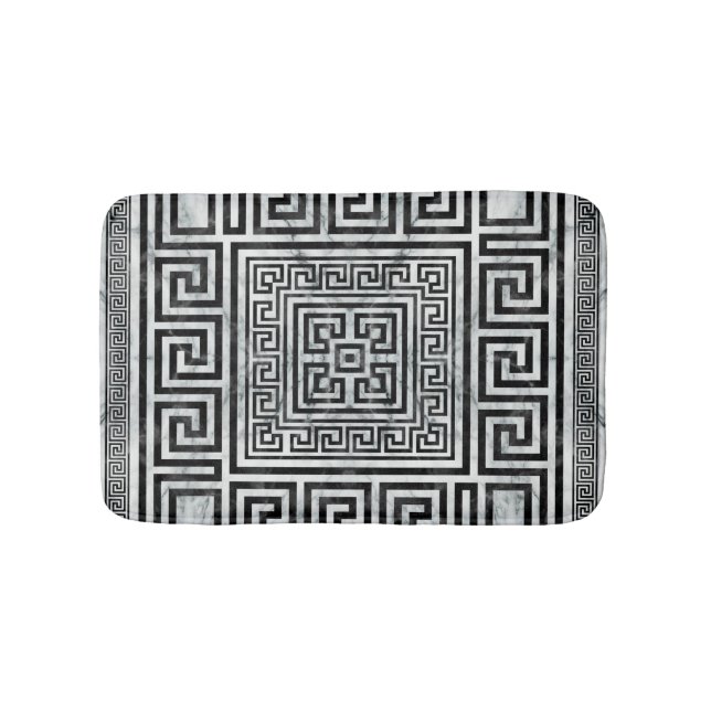 Greek Meander - Greek Key Black and White Marble Bath Mat (Front)