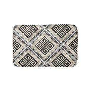 Greek Meander - Greek Key Black and White Marble Bath Mat