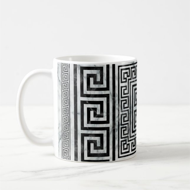 Greek Meander - Greek Key Black and White Marble Coffee Mug (Left)