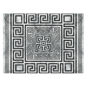 Greek Meander - Greek Key Black and White Marble Tablecloth