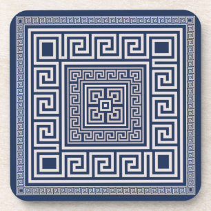 Greek Meander - Greek Key - Blue and cream Coaster