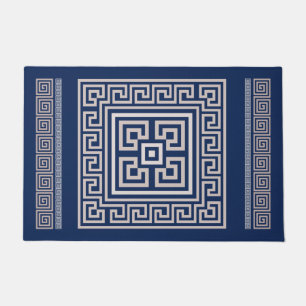 Greek Meander - Greek Key - Blue and cream Doormat