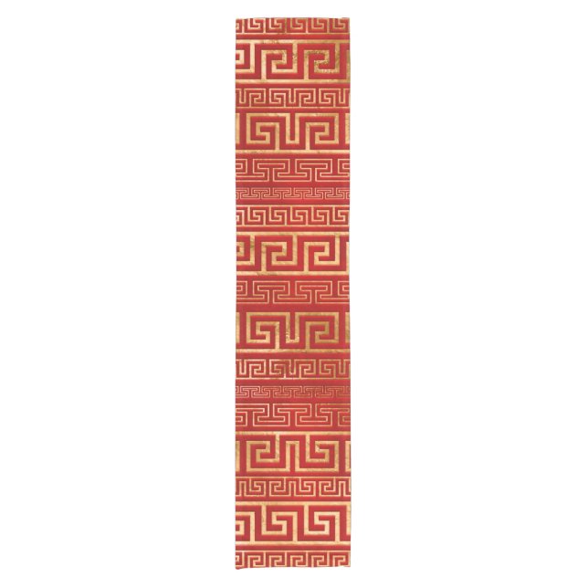 Greek Meander - Greek Key - Gold on Red Short Table Runner (Front)
