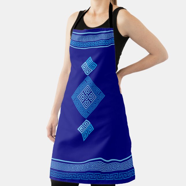 Greek Meander - Greek Key - Shades of blue Apron (Insitu)