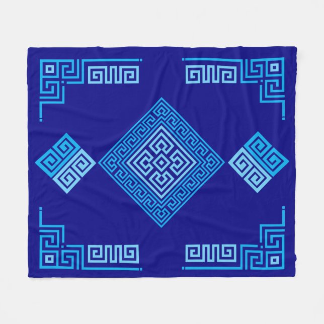 Greek Meander - Greek Key - Shades of blue Fleece Blanket (Front (Horizontal))