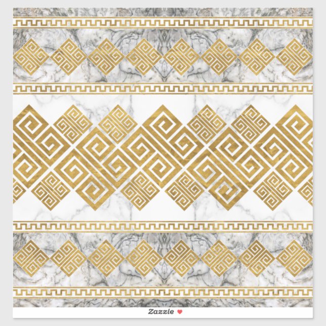 Greek Meander - Greek Key White Marble and Gold (Sheet)