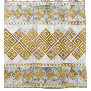 Greek Meander - Greek Key White Marble and Gold