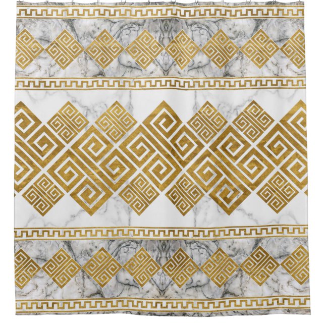 Greek Meander - Greek Key White Marble and Gold (Front)