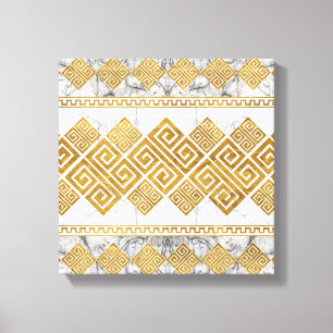 Greek Meander - Greek Key White Marble and Gold Canvas Print
