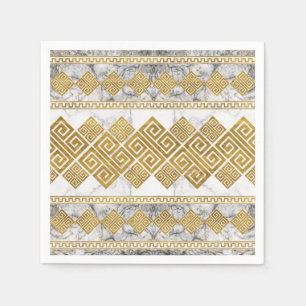 Greek Meander - Greek Key White Marble and Gold Napkin