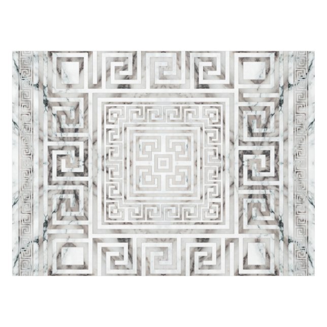 Greek Meander - Greek Key White Marble textures Tablecloth (Front (Horizontal))