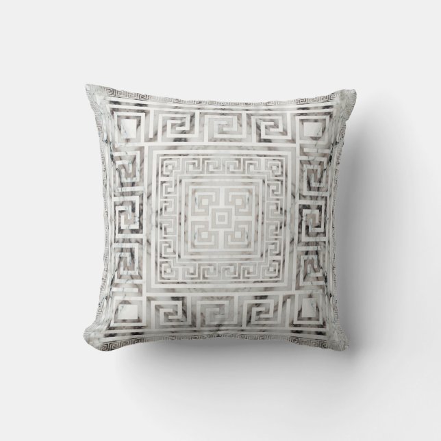Greek Meander - Greek Key White Marble textures Throw Pillow (Front)