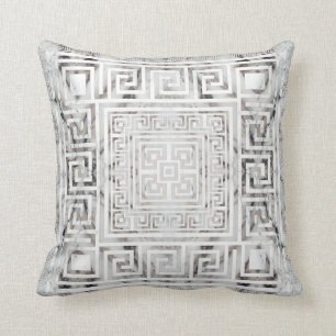 Greek Meander - Greek Key White Marble textures Throw Pillow