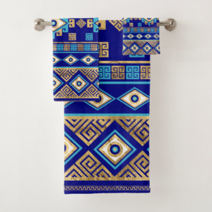 Greek Meander Key and Evil Eye Bath Towel Set