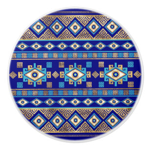 Greek Meander Key and Evil Eye Ceramic Knob