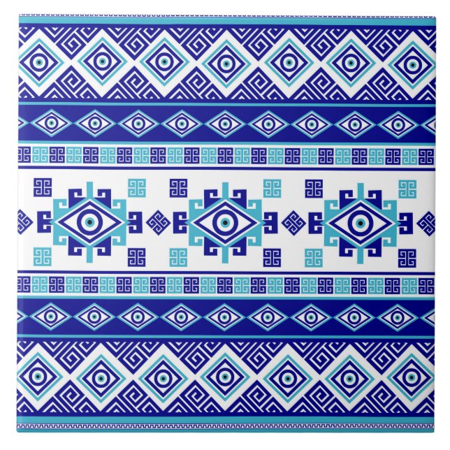 Greek Meander Key and Evil Eye Tile (Front)