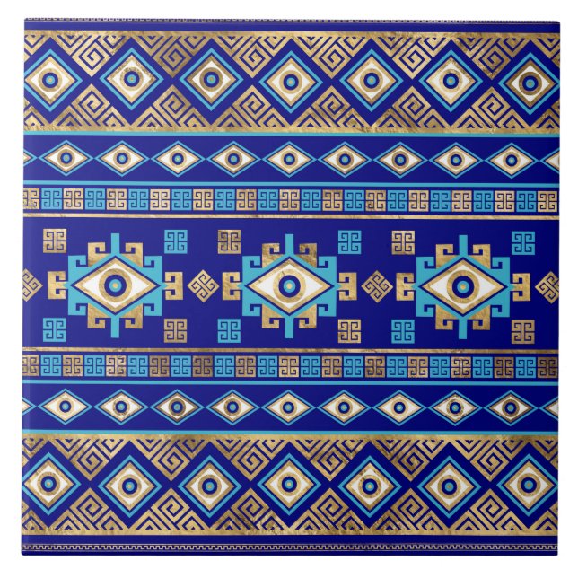 Greek Meander Key and Evil Eye Tile (Front)