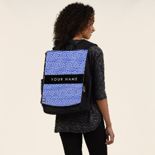 Greek Meander Key Blue, Your Name, Personalize Backpack