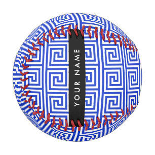 Greek Meander Key Blue, Your Name, Personalize Baseball