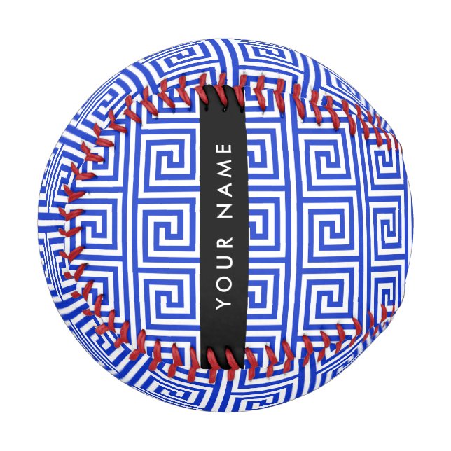 Greek Meander Key Blue, Your Name, Personalize Baseball (Front Left)