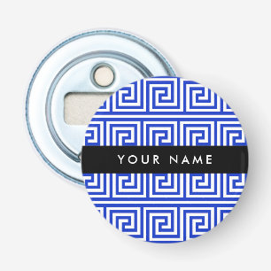Greek Meander Key Blue, Your Name, Personalize Bottle Opener