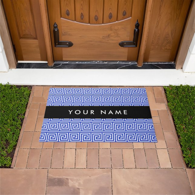 Greek Meander Key Blue, Your Name, Personalize Doormat (Outdoor)