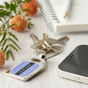 Greek Meander Key Blue, Your Name, Personalize Keychain