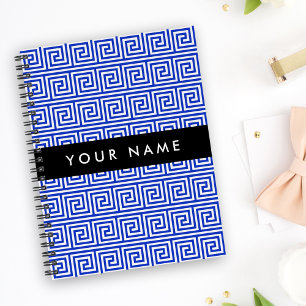Greek Meander Key Blue, Your Name, Personalize Notebook