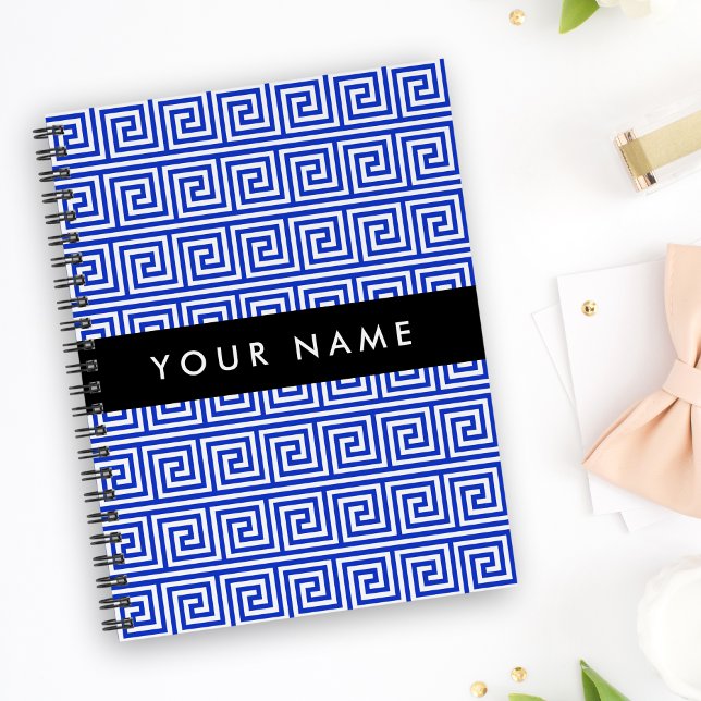 Greek Meander Key Blue, Your Name, Personalize Notebook (Creator Uploaded)