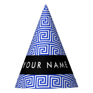 Greek Meander Key Blue, Your Name, Personalize Party Hat