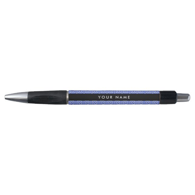 Greek Meander Key Blue, Your Name, Personalize Pen (Front)