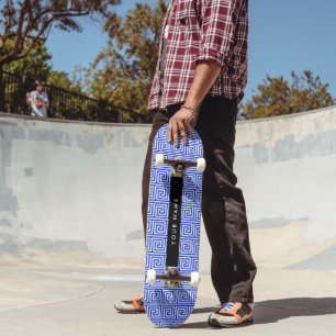 Greek Meander Key Blue, Your Name, Personalize Skateboard