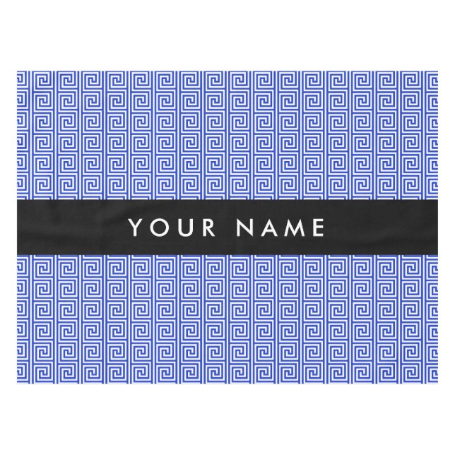 Greek Meander Key Blue, Your Name, Personalize Tablecloth (Front (Horizontal))