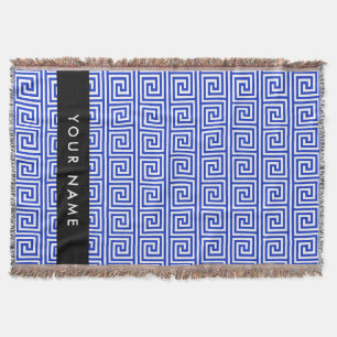 Greek Meander Key Blue, Your Name, Personalize Throw Blanket
