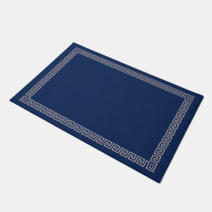 Greek Meander Key Border - Blue and cream  Doormat