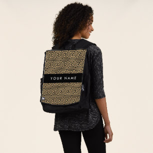 Greek Meander Key Brown, Your Name, Personalize Backpack