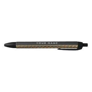 Greek Meander Key Brown, Your Name, Personalize Black Ink Pen