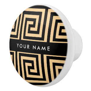 Greek Meander Key Brown, Your Name, Personalize Ceramic Knob