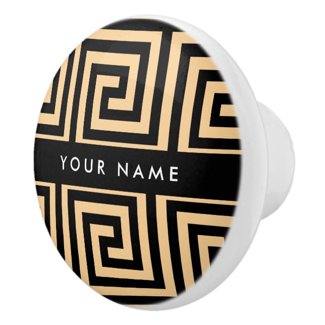 Greek Meander Key Brown, Your Name, Personalize Ceramic Knob (Right)