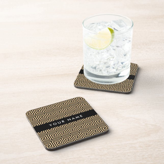 Greek Meander Key Brown, Your Name, Personalize Coaster (Right Side)
