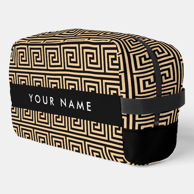 Greek Meander Key Brown, Your Name, Personalize Dopp Kit (Left Corner)