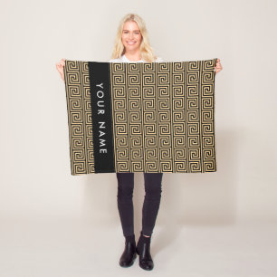Greek Meander Key Brown, Your Name, Personalize Fleece Blanket