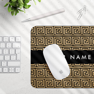 Greek Meander Key Brown, Your Name, Personalize Mouse Pad