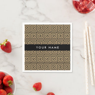 Greek Meander Key Brown, Your Name, Personalize Napkin