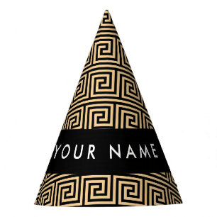 Greek Meander Key Brown, Your Name, Personalize Party Hat