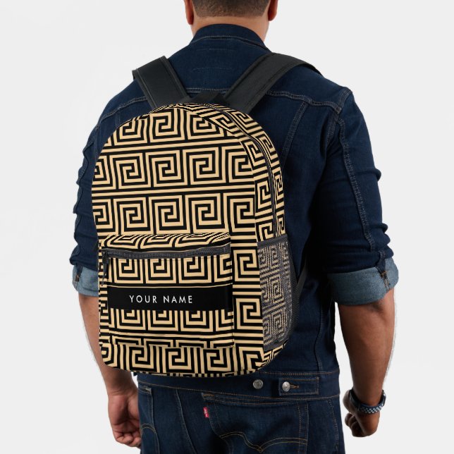 Greek Meander Key Brown, Your Name, Personalize Printed Backpack (Insitu (Model))