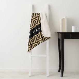Greek Meander Key Brown, Your Name, Personalize Sherpa Blanket